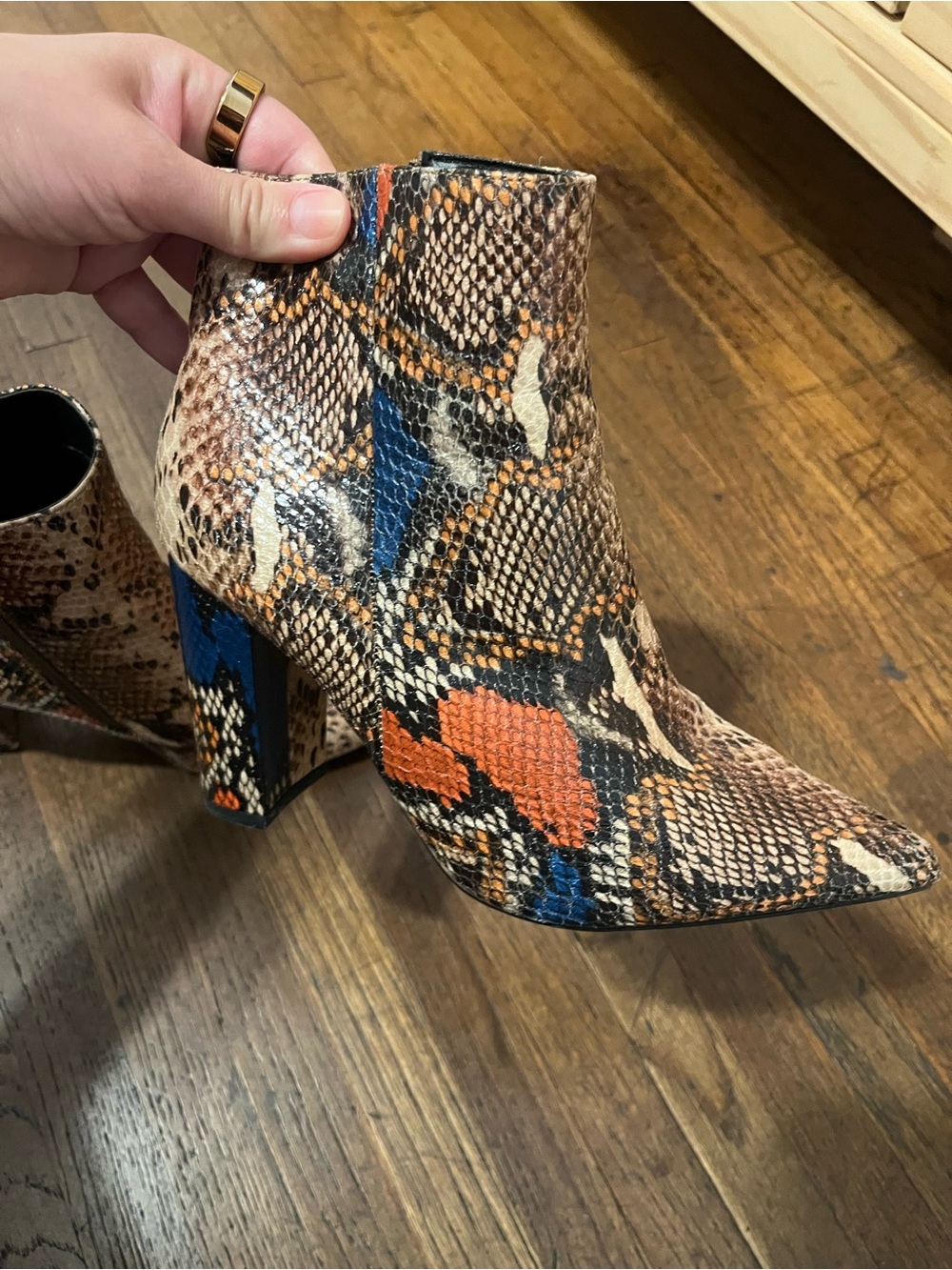 Women’s Snake-Print Pointed Ankle Boot